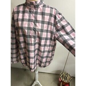 AW Golf Womens Pullover Windbreaker 1/4 Zip Collar Pink Plaid Mesh Lined Size 1X